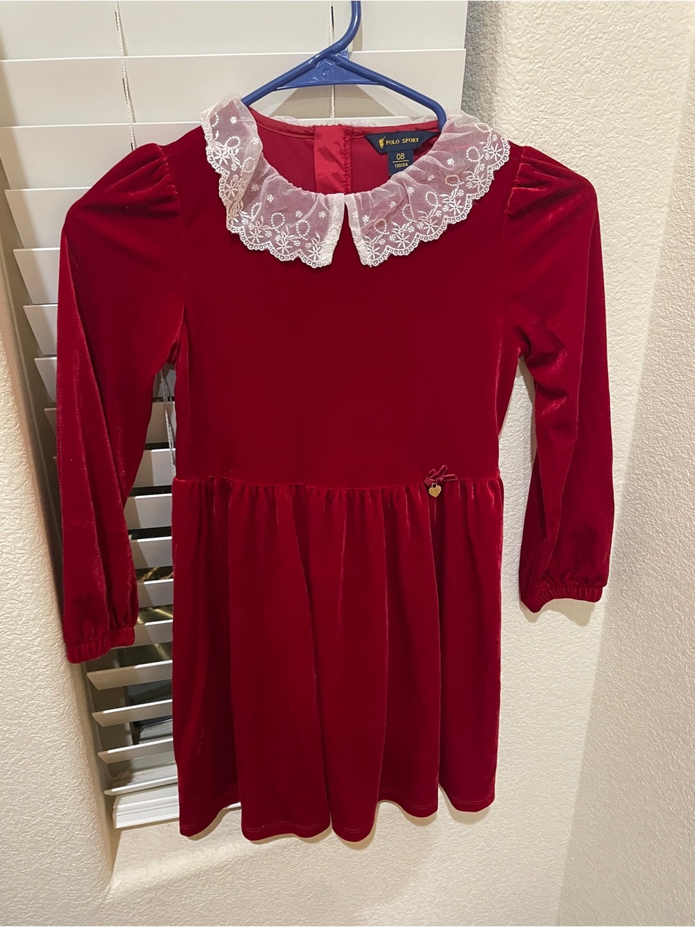 New Ralph Lauren Red Velvet Dress with Lace Collar - Kids 8 years